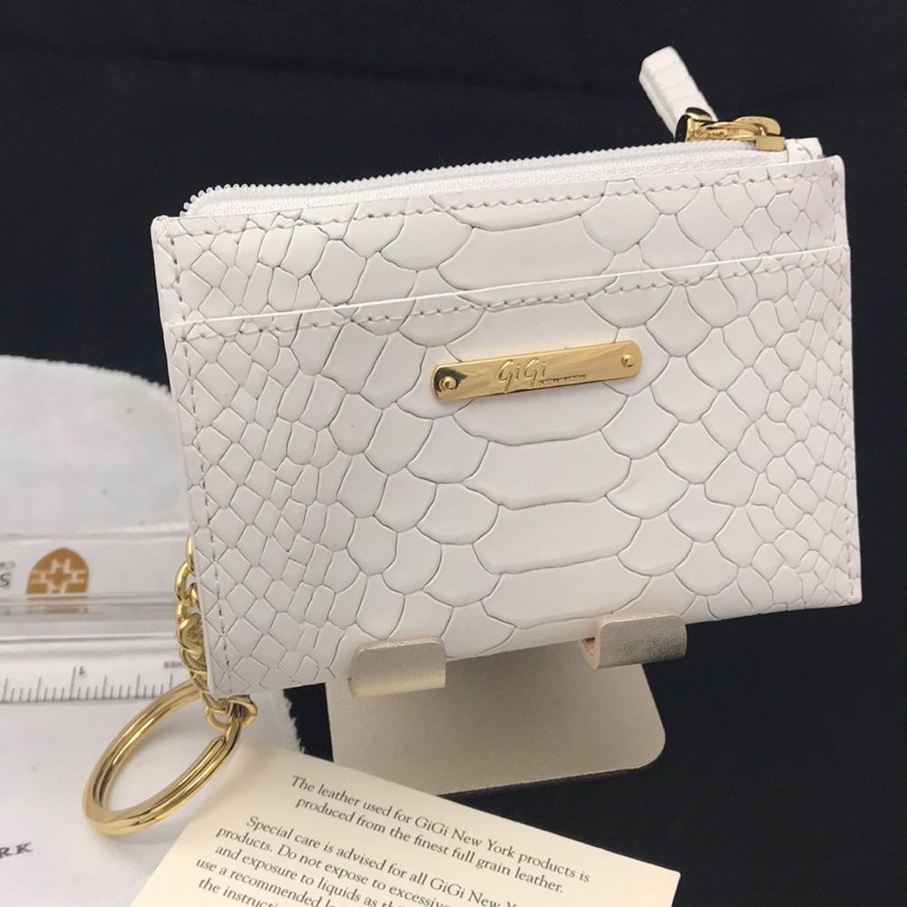 Gigi New York ivory leather card case w/ keychain